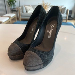 CHANEL Glitter Platform Pumps in 36